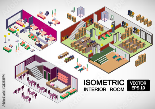 illustration of infographic interior room concept in 3d isometric graphic