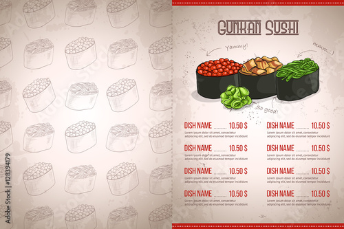 Color horisontal gunkan sushi menu