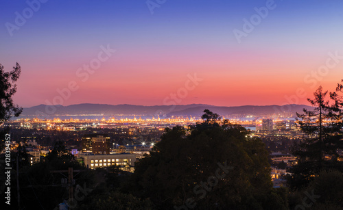Panorama Night View of Downtown Oakland, Berkeley