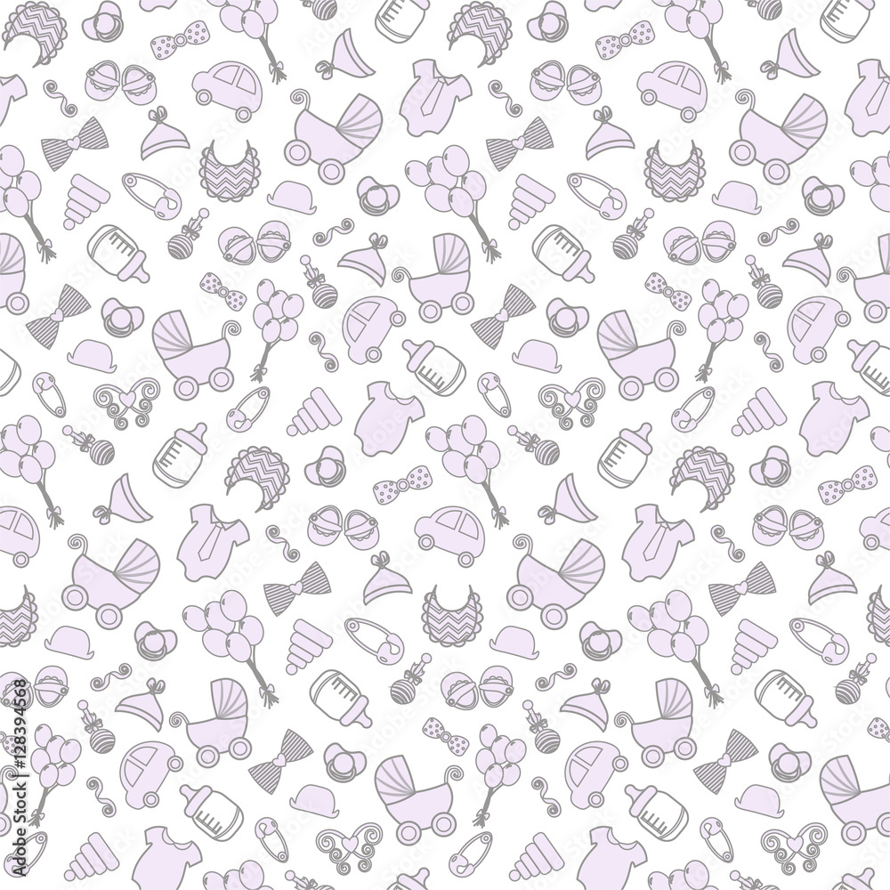 baby background. Vector seamless pregnancy pattern. for Shower. outline