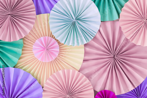 Pastel romantic background wall with multicoloured paper circles