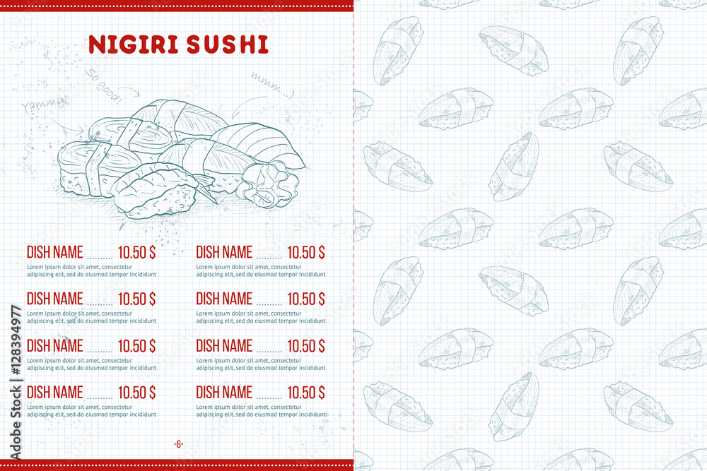 Color horisontal sushi menu