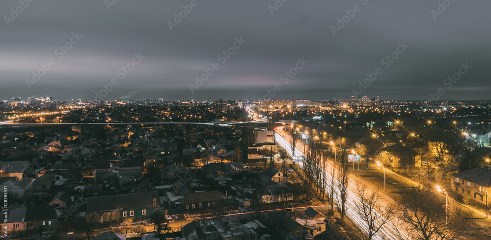 mysterious dramatic night cityscape view of Voronezh city