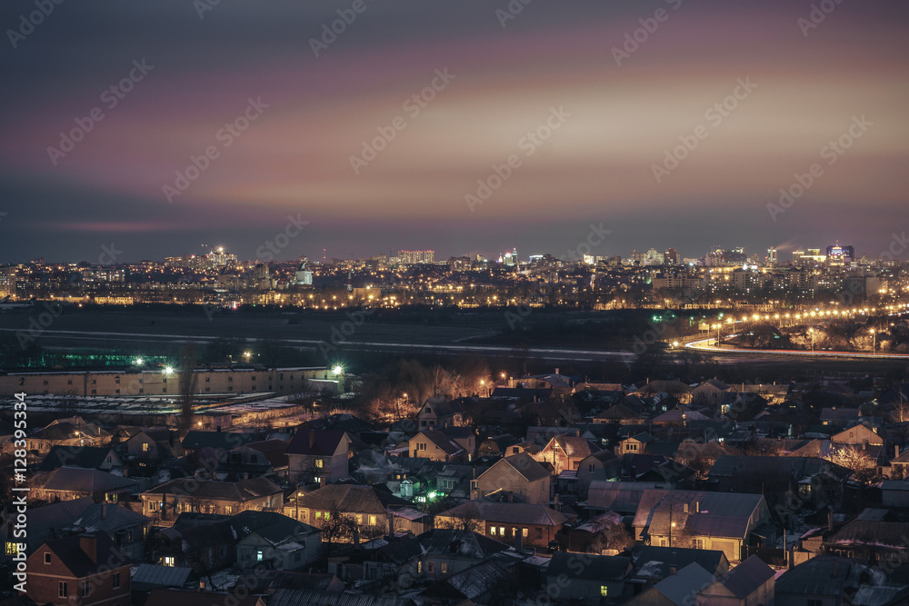 mysterious dramatic night cityscape view of Voronezh city