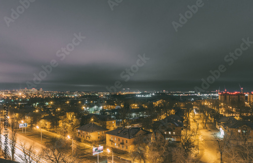 Voronezh from rooftop. mysterious dramatic view of night city. long exposure.