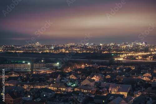 mysterious dramatic night cityscape view of Voronezh city © DedMityay
