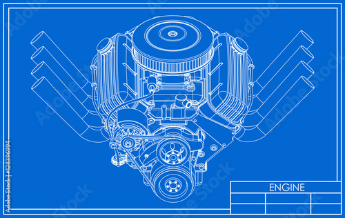 Hot rod V8 Engine drawing