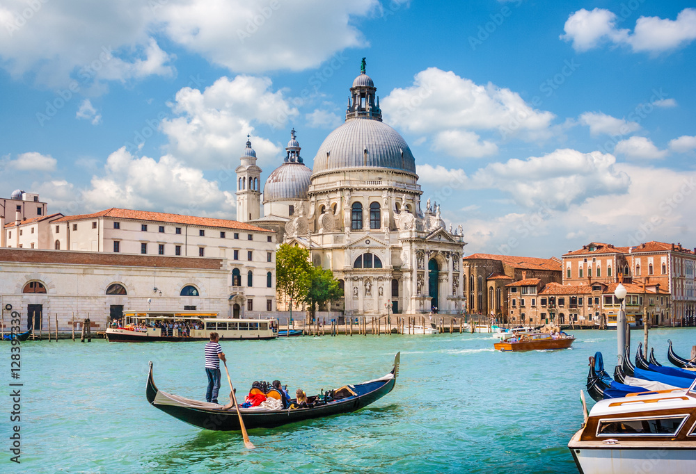 Gondola on Canal Grande with Basilica di Santa Maria della Salute, Venice, Italy