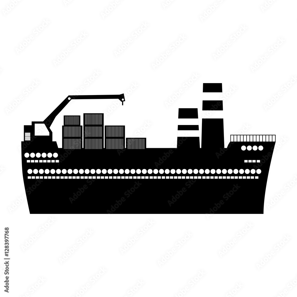 black silhouette tanker cargo ship with containers vector illustration