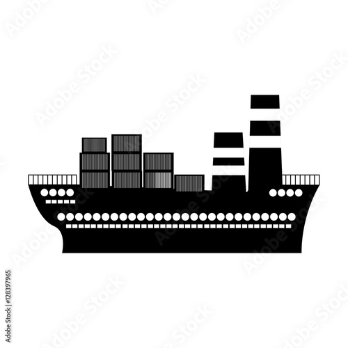 black silhouette container cargo ship vector illustration