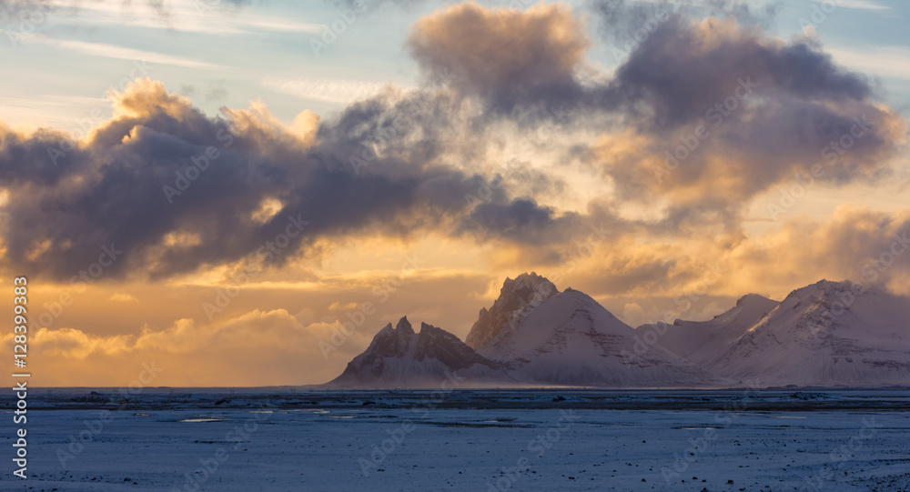 Vestrahorn in Pink and Gold during sunset