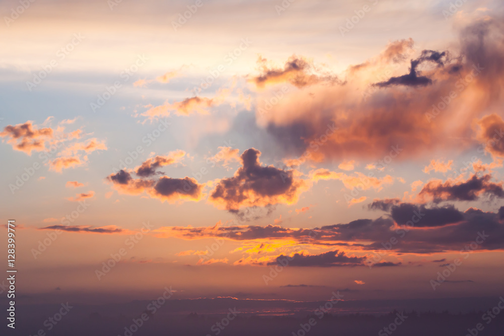 Dramatic sunset over the sea. Sky background
