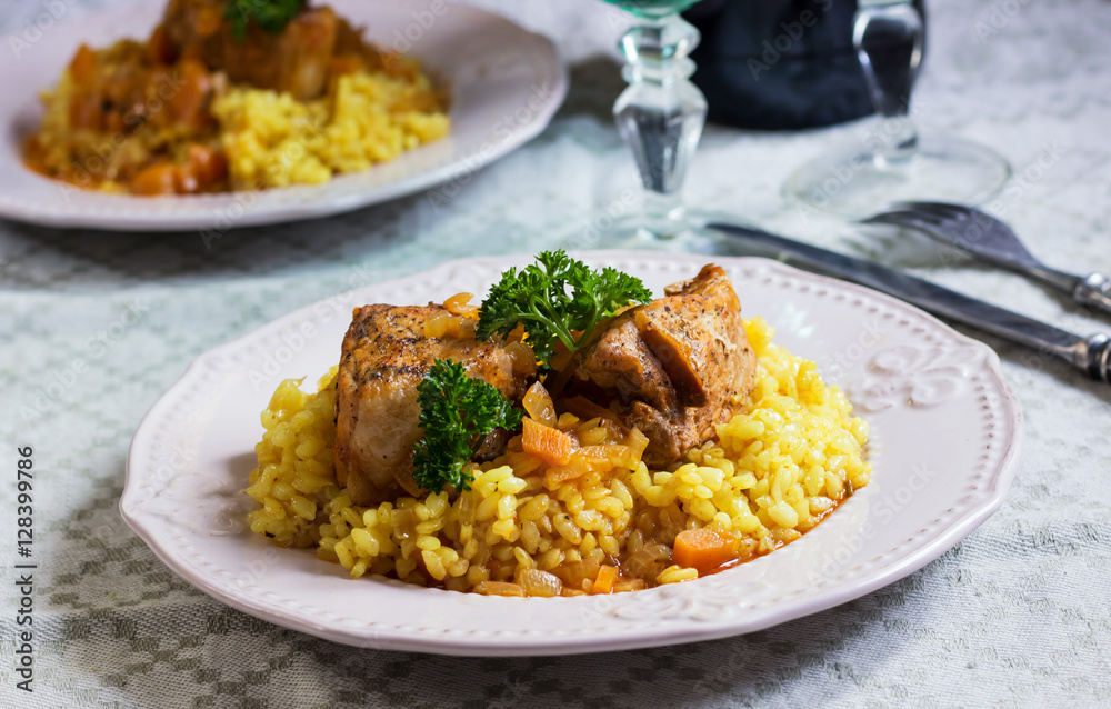 saffron Risotto and pork saffron Risotto and pork