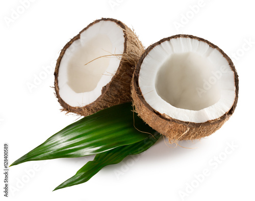 coconuts with leaves isolated on the white background