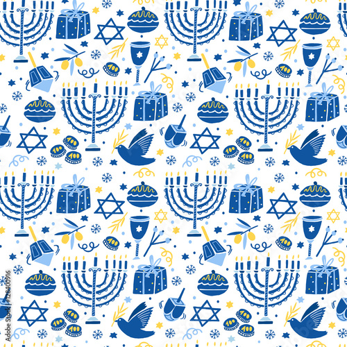 Vector Hanukkah seamless pattern