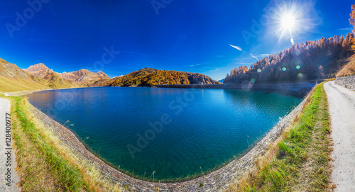 Lake Ritom in Swiss Alps near Gotthard  Piora  Ticino  Switzerland