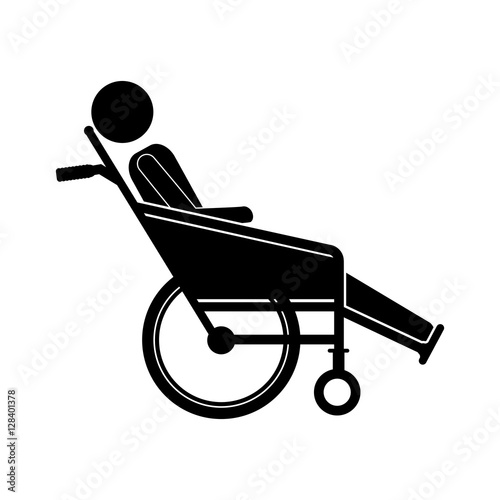 person sitting in reclining wheelchair flat icon vector illustration