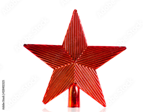 Red star christmas decoration for top of christmas tree isolated