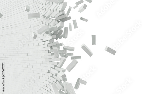 Fototapeta Naklejka Na Ścianę i Meble -  Destruction of a white wall with blank text. 3d illustration