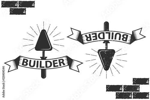 Vintage, retro emblem.  build, trowel for laying bricks