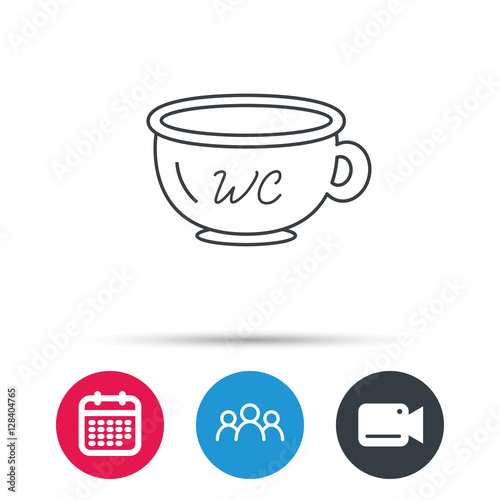 Baby wc pot icon. Child toilet sign. Washroom or lavatory symbol. Group of people, video cam and calendar icons. Vector