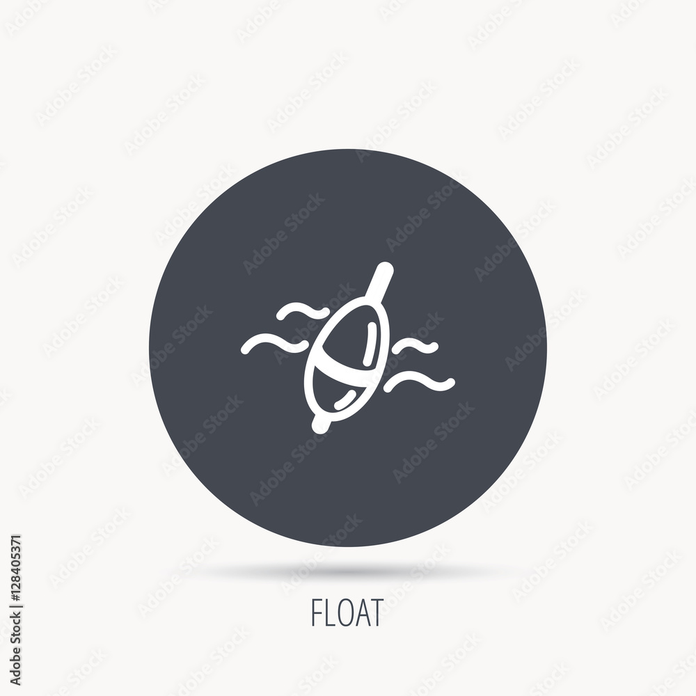 Fishing float icon. Bobber in waves sign. Angling symbol. Round web button with flat icon. Vector Fishing float icon. Bobber in waves sign. Angling symbol. Round web button with flat icon. Vector