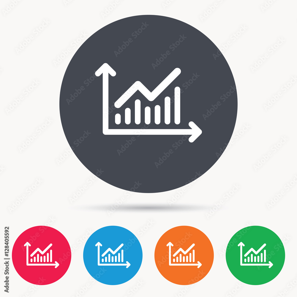 Graph icon. Business analytics chart symbol. Colored circle buttons with flat web icon. Vector Graph icon. Business analytics chart symbol. Colored circle buttons with flat web icon. Vector
