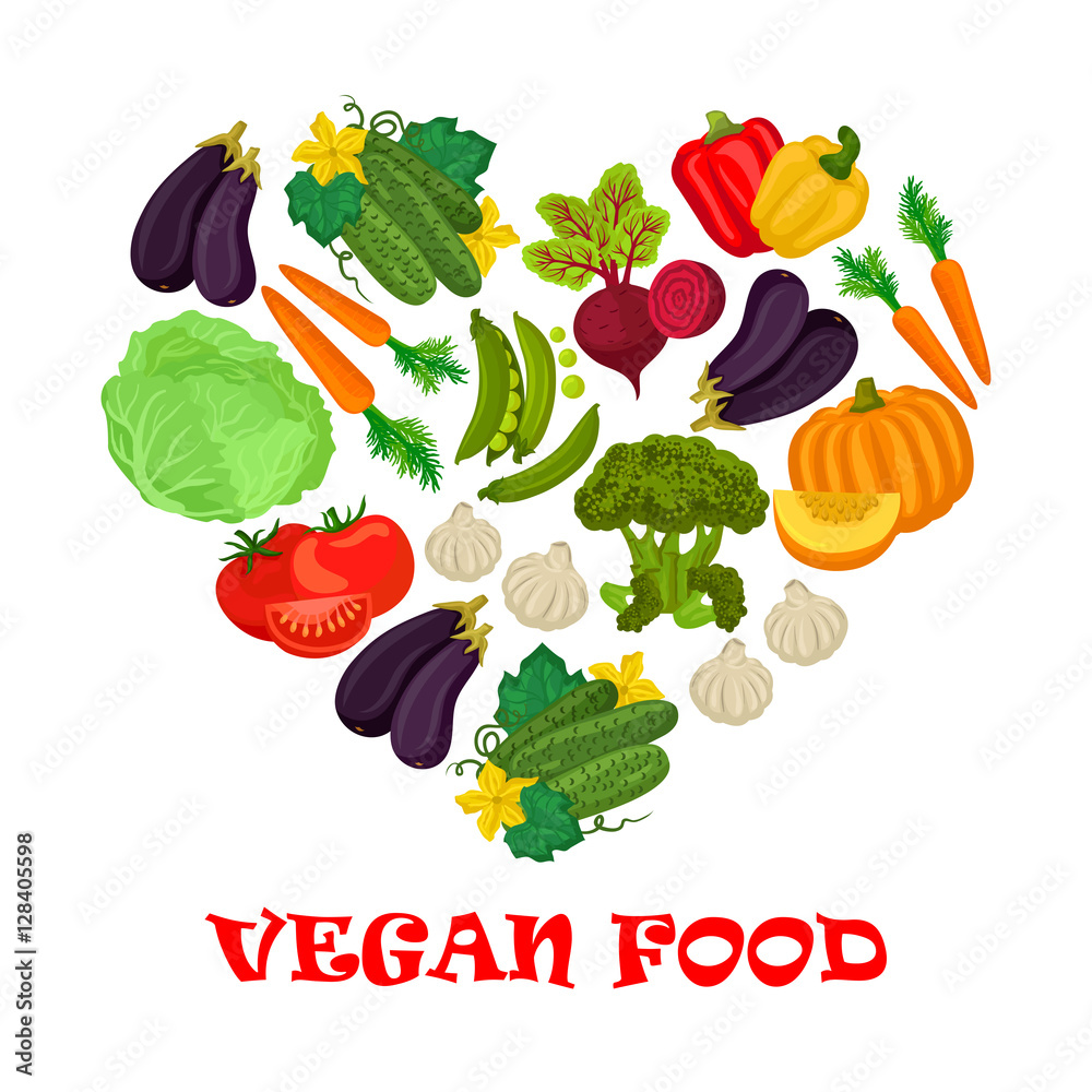 Vegan food heart symbol of vegetables icons Stock Vector | Adobe Stock