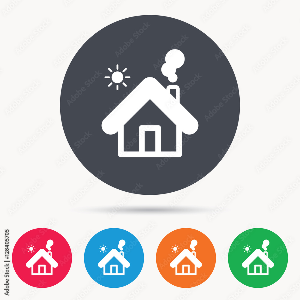 Home icon. House building symbol. Real estate construction. Colored circle buttons with flat web icon. Vector Home icon. House building symbol. Real estate construction. Colored circle buttons with flat web icon. Vector
