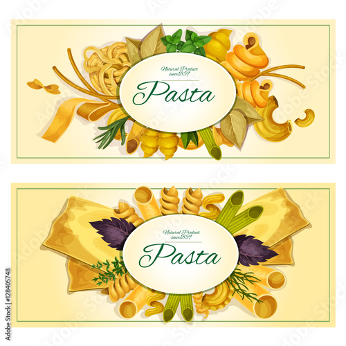 Pasta vector banners of macaroni, spaghetti