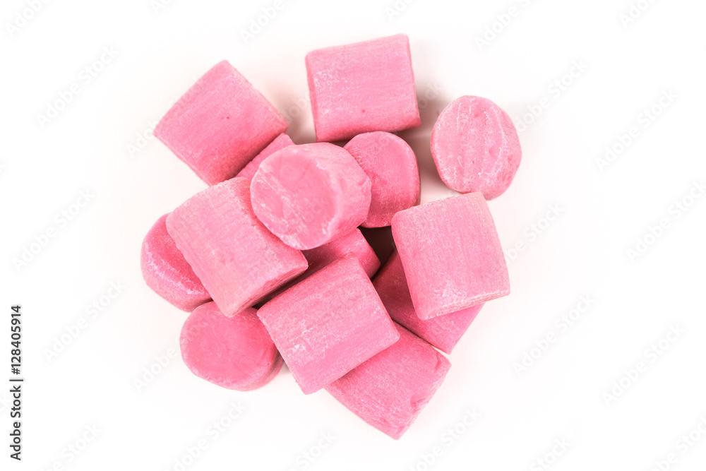 Pile of bubble gum pieces isolated on white background Pile of bubble gum pieces isolated on white background