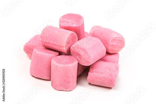 Pile of bubble gum pieces isolated on white background
