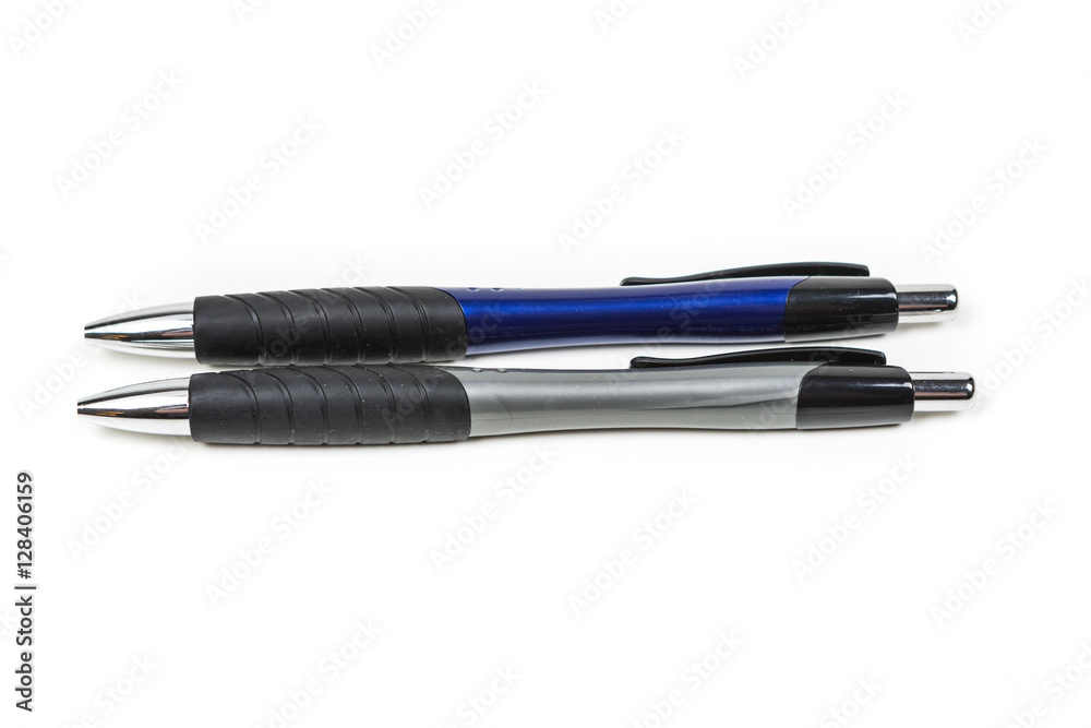 Black and blue writing pens isolated on white background isolated on white background Black and blue writing pens isolated on white background isolated on white background