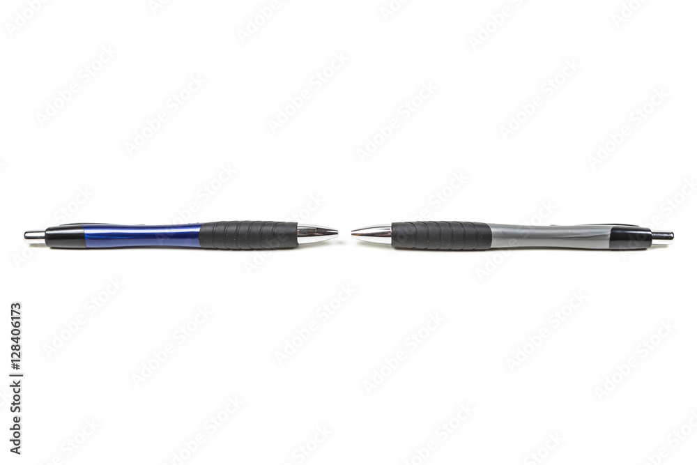 Black and blue writing pens isolated on white background isolated on white background Black and blue writing pens isolated on white background isolated on white background