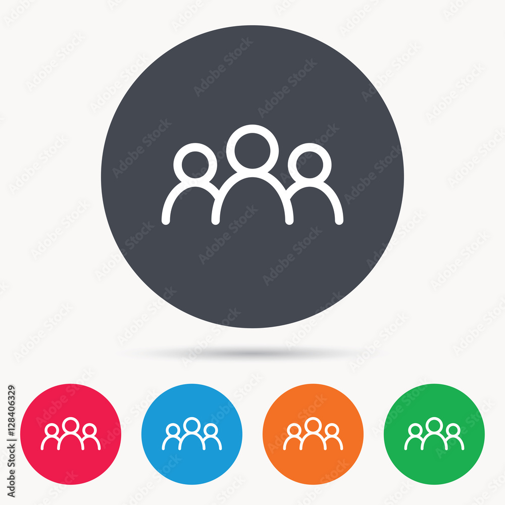 People icon. Group of humans sign. Team work symbol. Colored circle buttons with flat web icon. Vector People icon. Group of humans sign. Team work symbol. Colored circle buttons with flat web icon. Vector