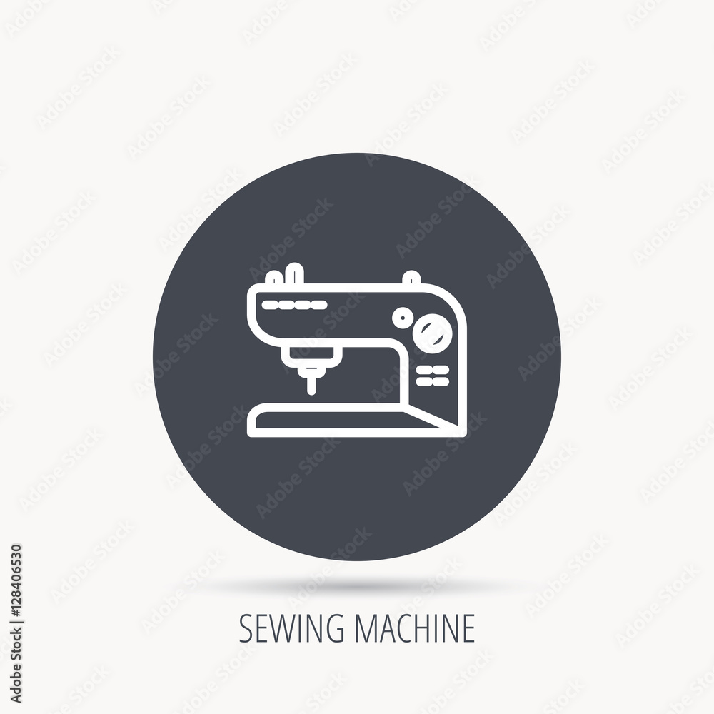 Sewing machine icon. Embroidery sign. Round web button with flat icon. Vector