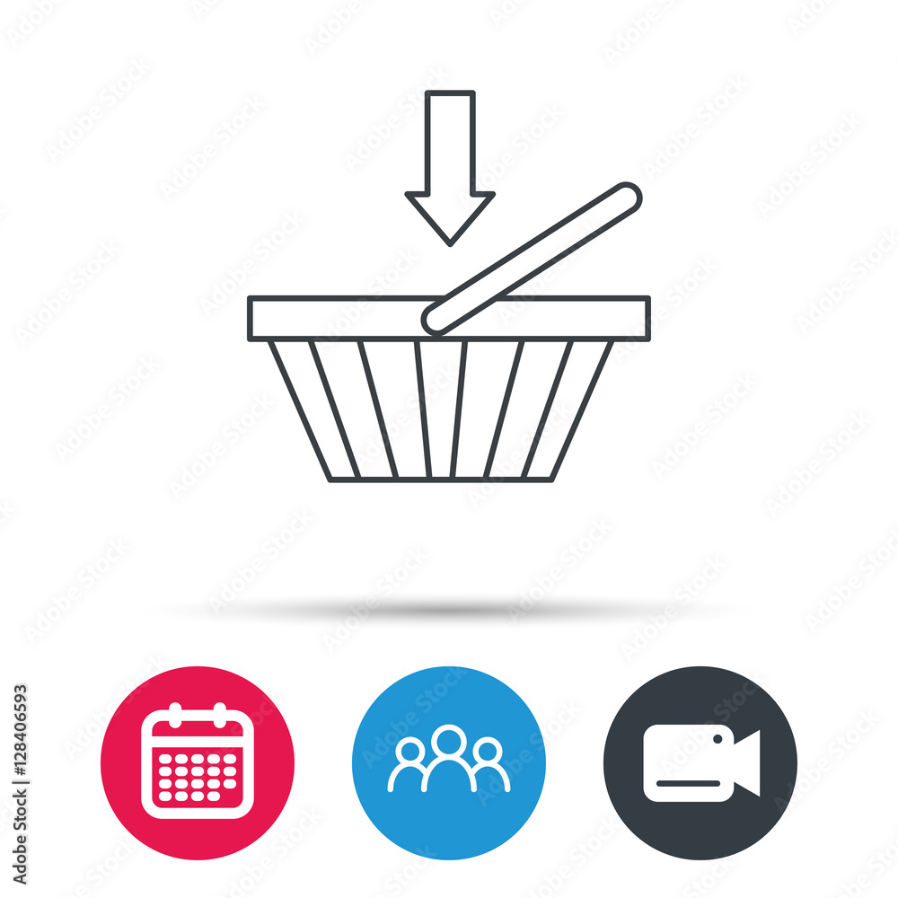 Shopping cart icon. Online buying sign. Group of people, video cam and calendar icons. Vector Shopping cart icon. Online buying sign. Group of people, video cam and calendar icons. Vector