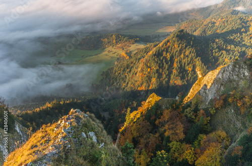 Morning mists in morning Pieniny mountains  autumn  Poland