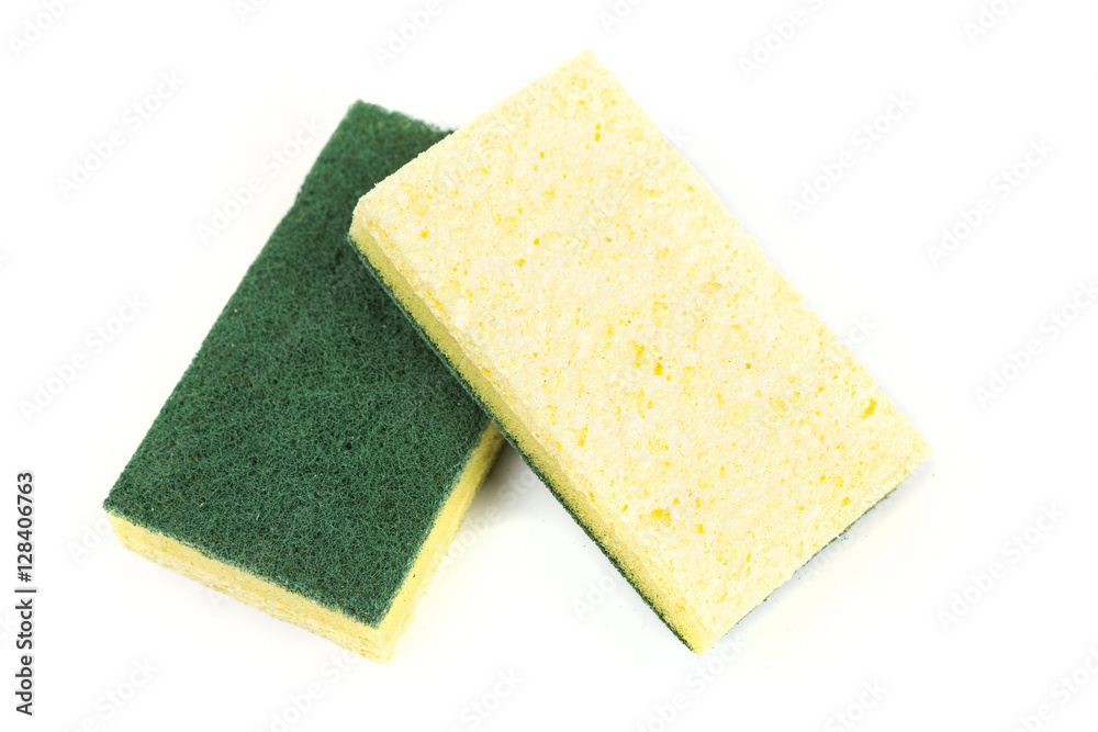 Two cellulose sponges isolated on white background