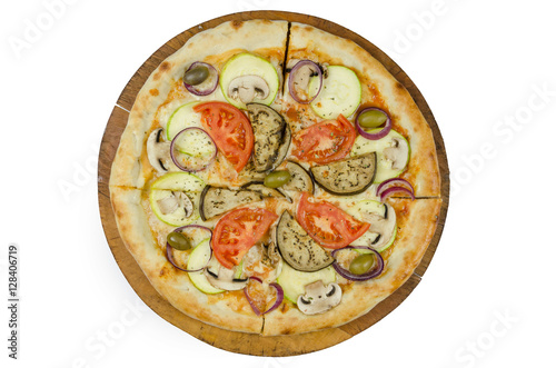 vegetarian pizza on a wooden board