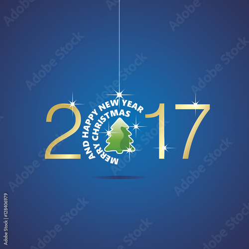 Happy New Year 2017 Christmas ball tree blue vector
