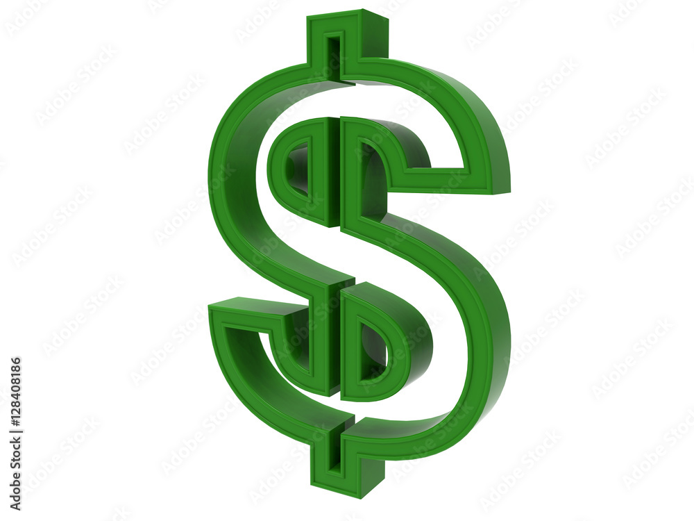 3D isolated green dollar sign 3D isolated green dollar sign
