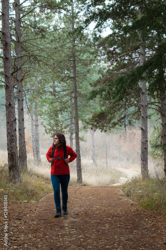 Woman hiking in the forest