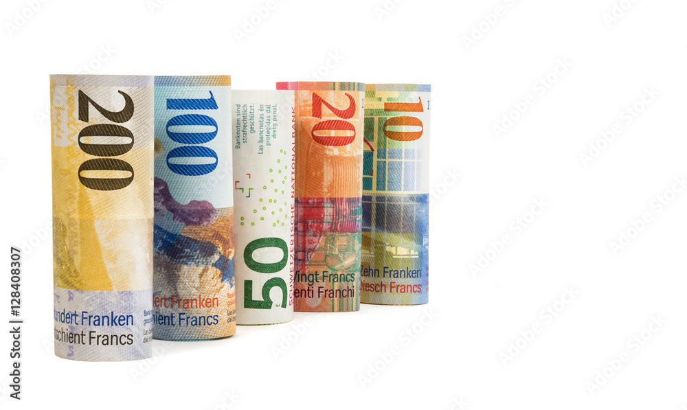 Set of rolled swiss franc banknotes Set of rolled swiss franc banknotes