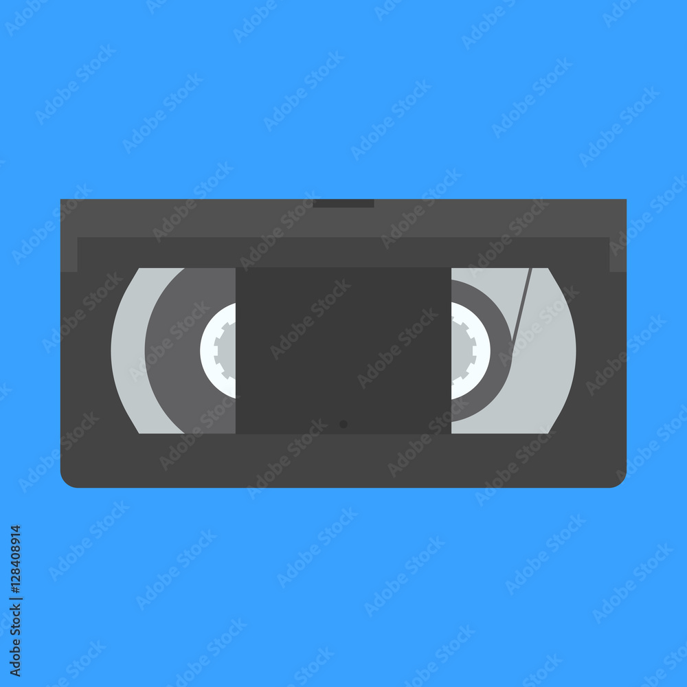 Icon retro video black tape in flat style.