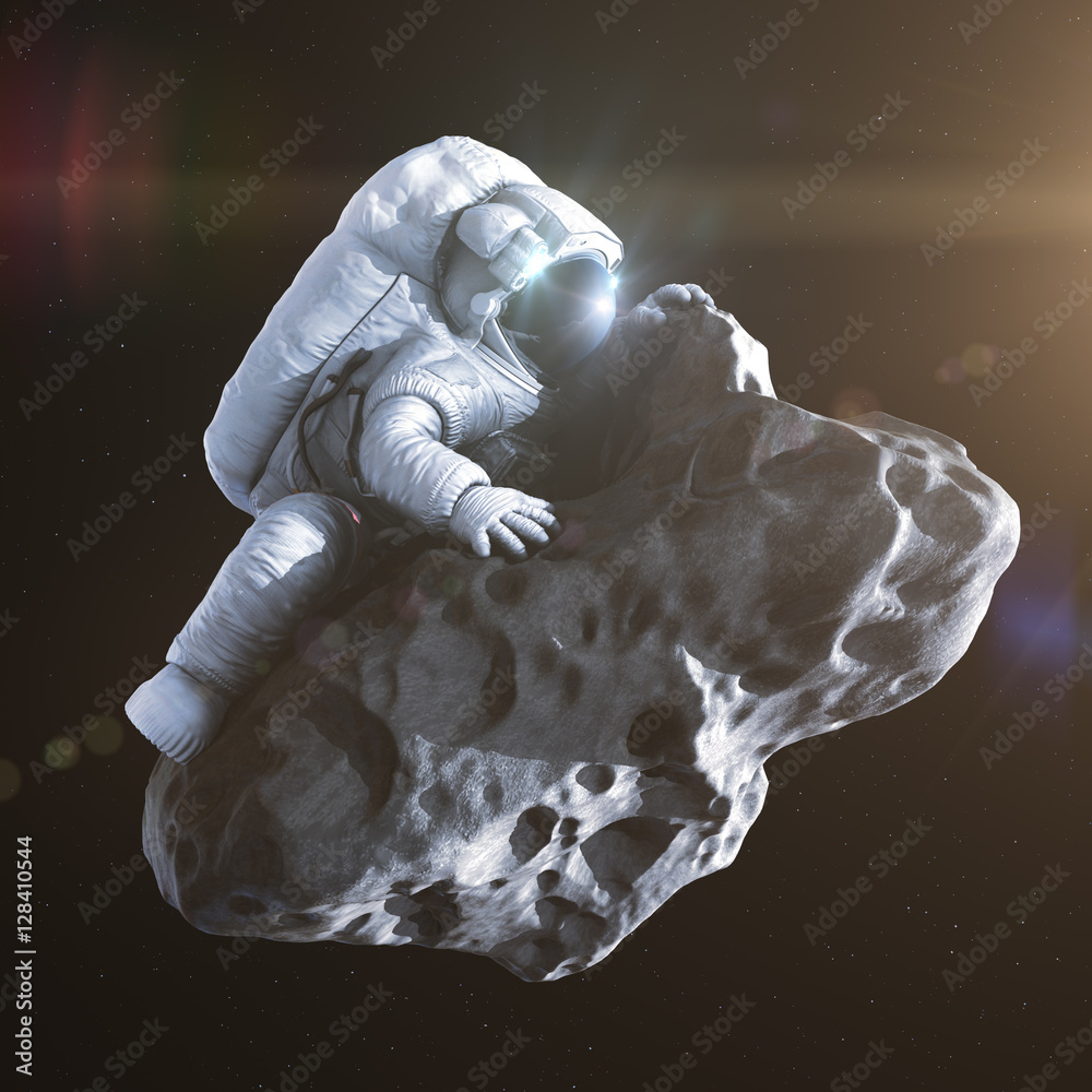 Landing on an asteroid, abstract 3d render
