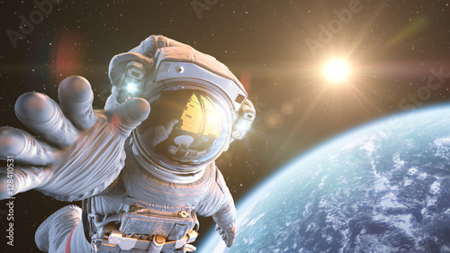 Fényképezés Astronaut in outer space, 3d render