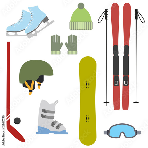 Winter colorful sports icons on white background.