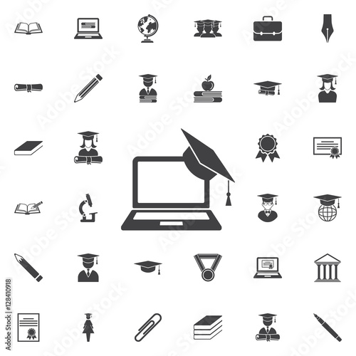 Graduation cap and laptop icon