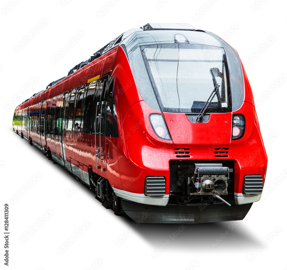 Obraz premium Nowożytny wysoki prędkość pociąg odizolowywający na bielu